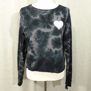 Barre 3 SZ Small  Brushed Cotton Fleece Sweatshirt Marbled Tie-Dye Black & Gray